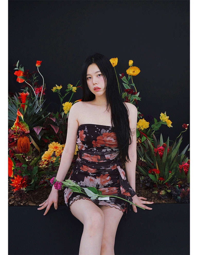 black-tea floral dress [홍차 플라워 셔링 드레스]