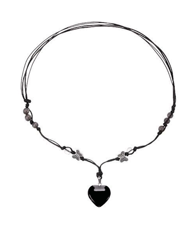 black heart necklace [블랙 하트 나비 목걸이]