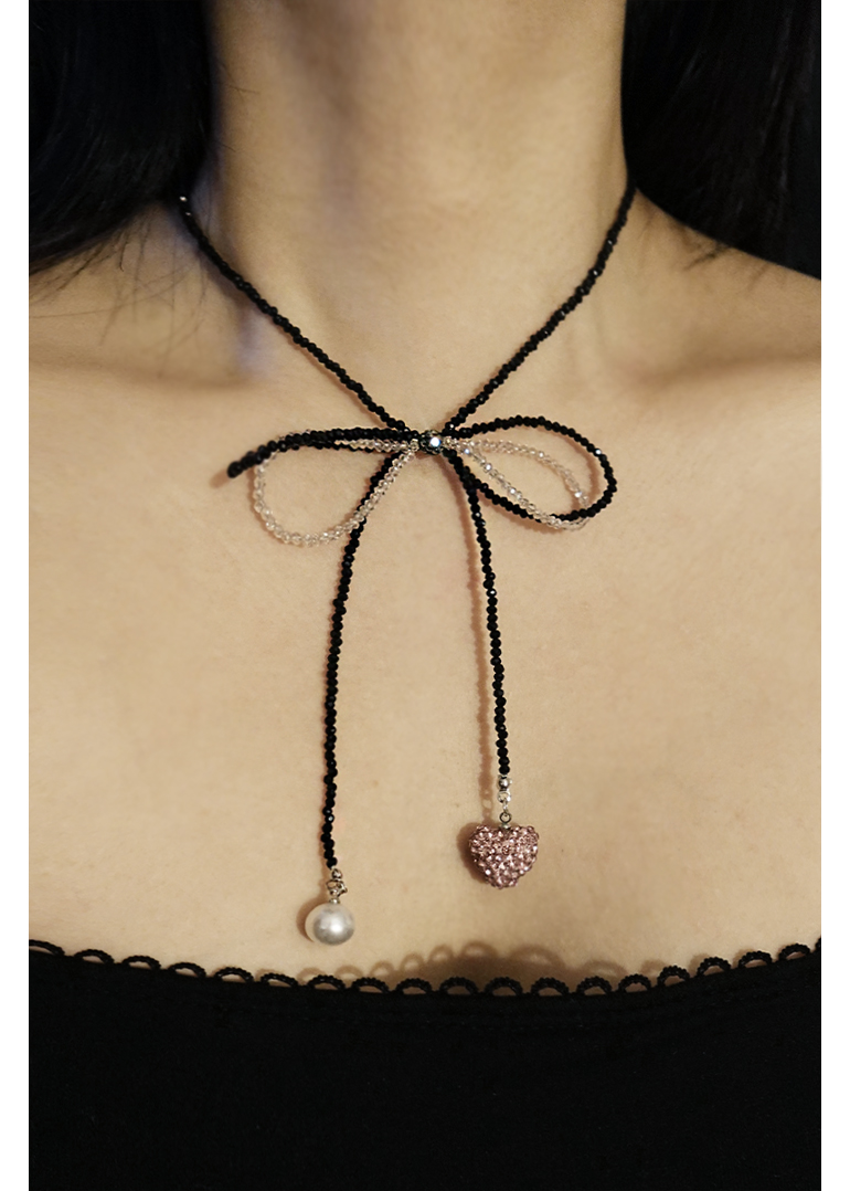 pinky black necklace [비즈 리본 목걸이]