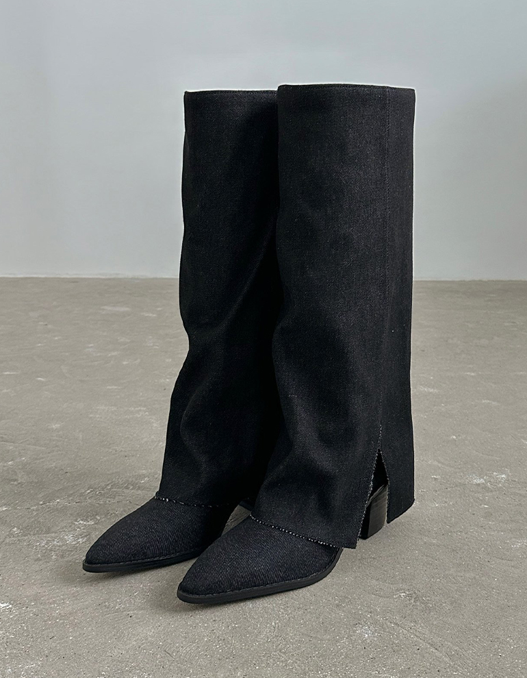 black warmer boots [절개 폴드 워머 롱부츠]