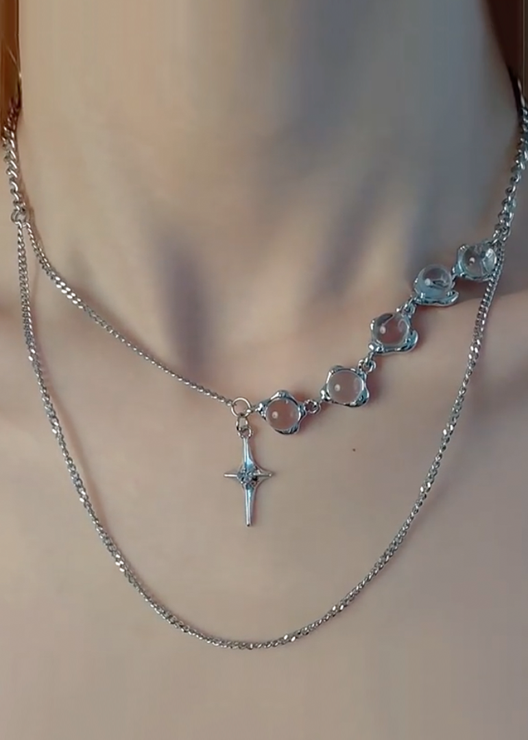 glass ball cross necklace [유리구슬 크로스 목걸이]