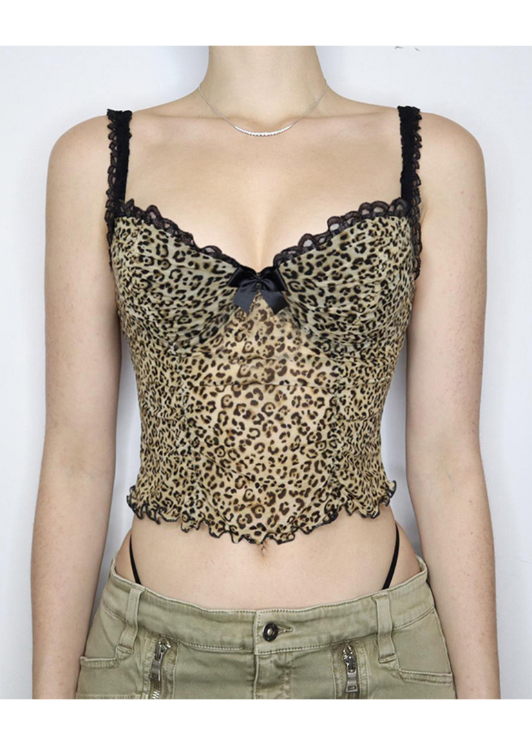 leopard crop top [레오파드 호피 레이스 나시 탑 (패드내장)]